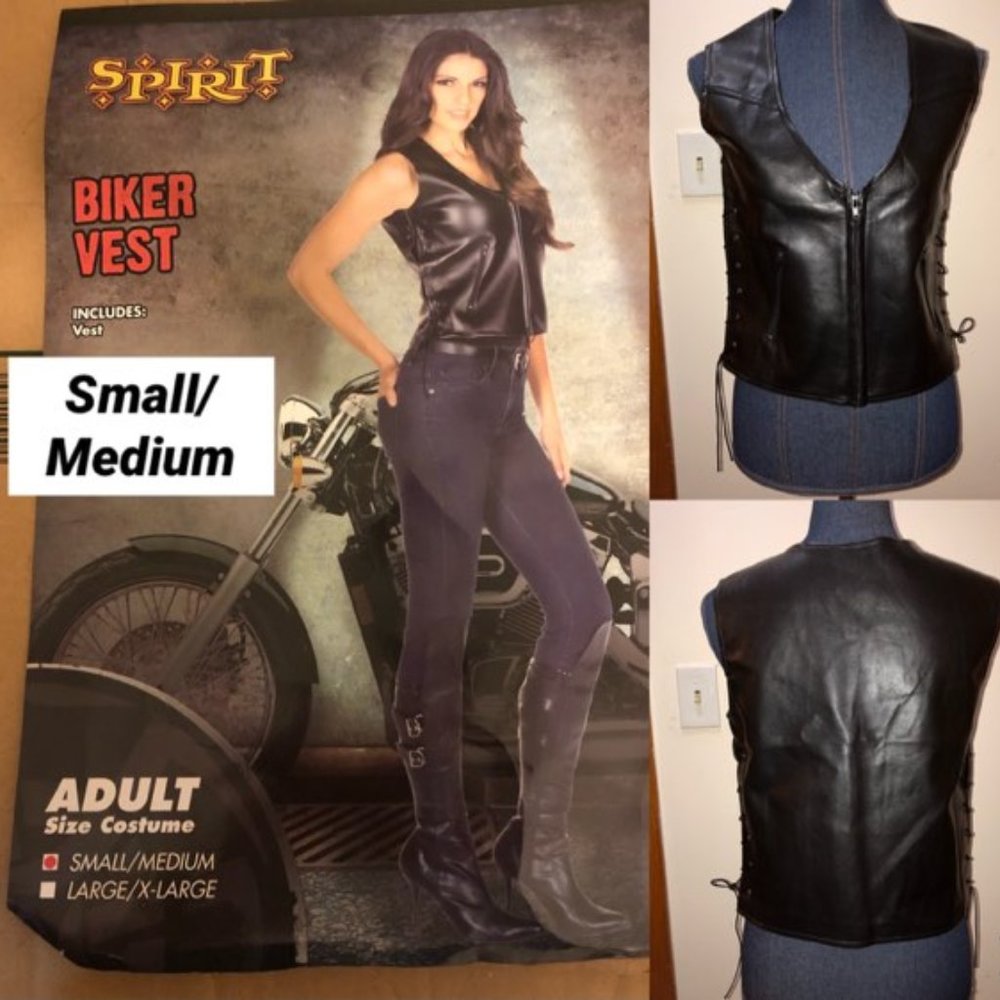 New Women's Black Biker Vest-